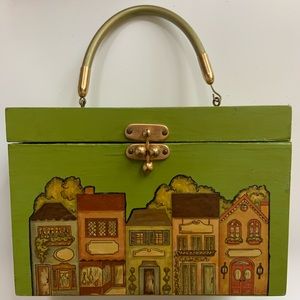 Vintage Wood Purse Handpainted Decouppage